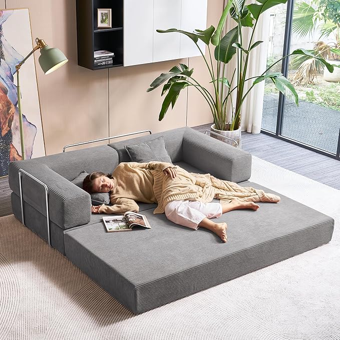 YINIX Foldable Sofa Bed 78'' Folding Floor Couch Compressed Convertable Sleeper Sofa Memory Foam Couch with Pillow Back Support Armrest 4-in-1 Futon Sofa Bed for Living Room Grey