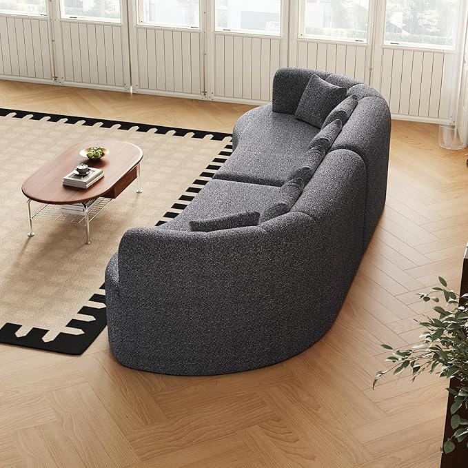 106.3” Curved Sectional Sofa Oversized Curved Couch for Living Room Mid Century Modern Chenille Fabric Sofas Foam Couch Modular Cloud Couches with Pillows No Assembly Grey