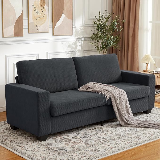 Modern Loveseat Sofa Couches for Living Room 83 Boneless Comfy Corduroy Sofa for Apartment Bedroom or Office Soft Upholstered Couch for Compact Spaces Deep Seats Wood Frame Removable Cover Gray