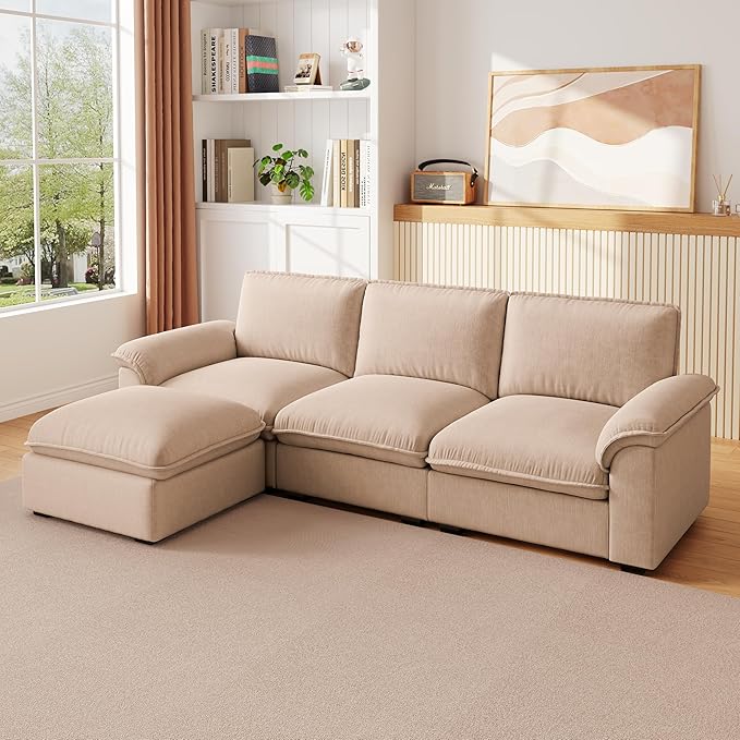 KEIKI 102 3Seat Modular Sectional Velvet Sofa Couch with Chaise Memory Foam for Living Room Small Space Style Conscious Homeowners Warm Inviting Comfy Supportive Rest Space Premium Design Coffee