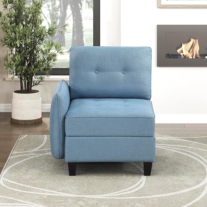 Lexicon Modern Modular One Arm Side Chair with Hidden Storage Textured Fabric Chair with Button-Tufted Design Reversible Back Cushion for Living Room/Bedroom/Office Blue