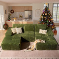 114 Modular Sectional Sofa with Ottoman Silver Luminous Boneless L-Shape Couch with Deep Seat Assembly Free Sectional Sofa for Living Room (Green Right Chaise)