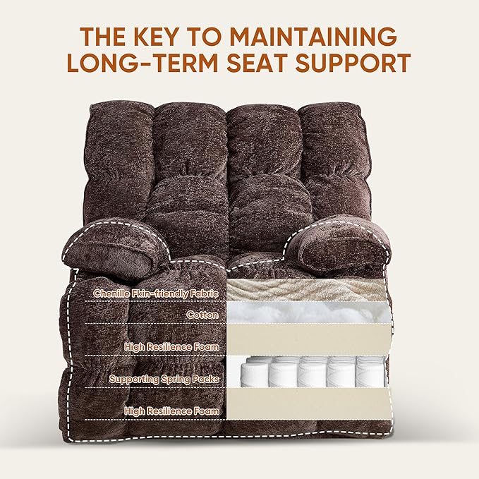 Oversized Swivel Power Rocker ReclinerElectric Recliner Chairs for AdultsExtra Wide Seat ReclinersUpholstered Nursery Reclining Glider ChairSwivel Chairs for Living RoomBrown
