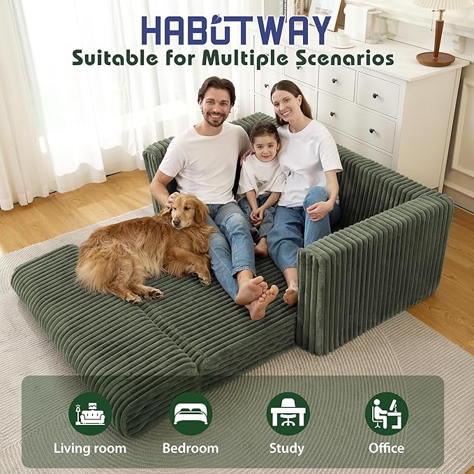 HABUTWAY Folding Sofa Bed 2 in 1 Convertible Sleeper Chair with Armrest Portable Fold Out Chair Bed Comfy Floor Couch Multi-Functional Lazy Sofa for Living Room Bedroom Dorm Home Office Green