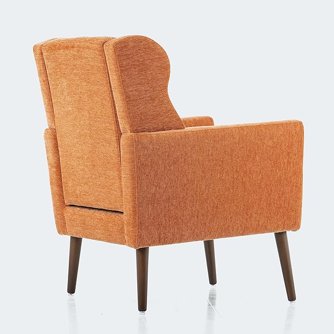 Modern Accent ChairChenille Fabric Reading Living Room Side ChairSingle Sofa with Wood Legs Armchair for Living Room Bedroom(Orange)
