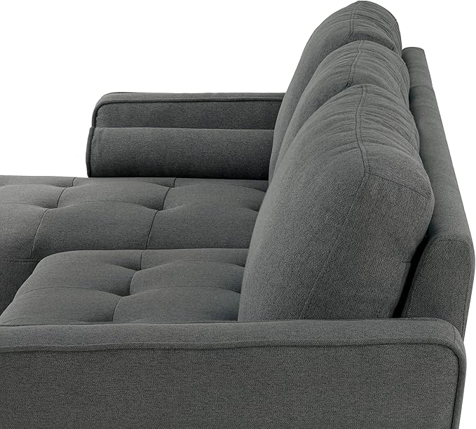 Studio Living® Lexington 83.1 Sofa Chaise Mid-Century Modern Pocket Coil Comfort Reversable Chaise Easy Assembly Woven Fabric Heather Grey