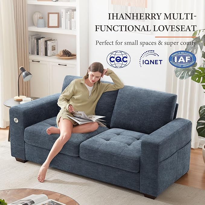 Ihanherry 70 Inch Loveseat Sofa with USB/Type-C Charging Port &amp Side Pocket Comfy Modern 2-Seats Sofa for Living Room &amp Bedroom Removable Medium Firm Sofa Cushion Breathable Chenille Fabric