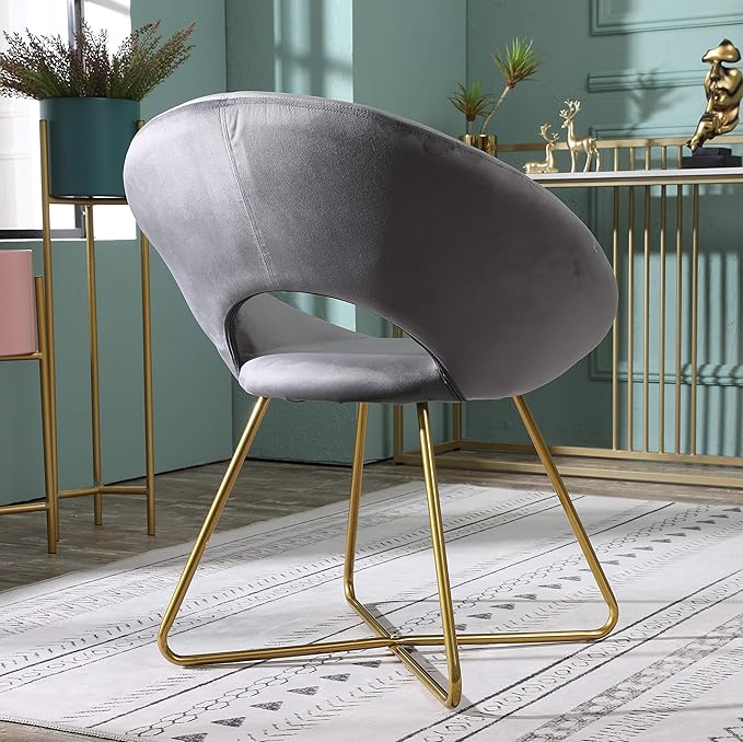 Roundhill Furniture Slatina Silky Velvet Upholstered Accent Chair with Gold Tone Finished Base Gray