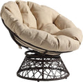 OSP Home Furnishings Wicker Papasan Chair with 360-Degree Swivel Brown Frame with Cream Cushion
