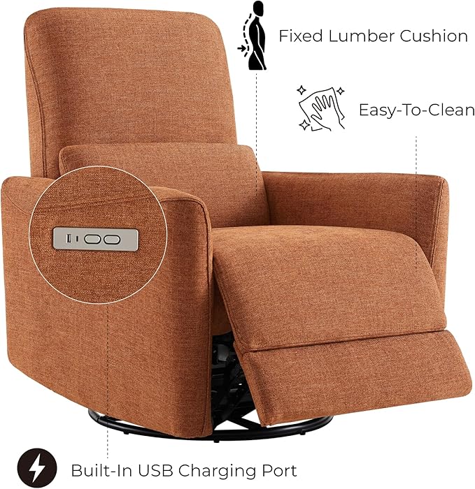 CHITA Power Recliner Chair Swivel Glider FSC Certified Fabric Living Room Nursery Reclining Sofa Chair with Lumbar SupportTerracotta