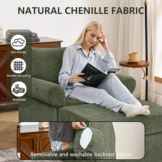 35.82 Accent Chair with Ottoman Set Upholstered Living Room Chairs for Reading Chair with Chaise Lounge Chairs Indoor Comfortable Armchair for Bedroom (Green 35.82)