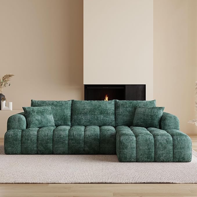 108 Cloud Sectional Couches for Living Room Boneless L-Shaped Sofa with Pillow 3 Seater Modular Sectional Sofa (Dark Green)