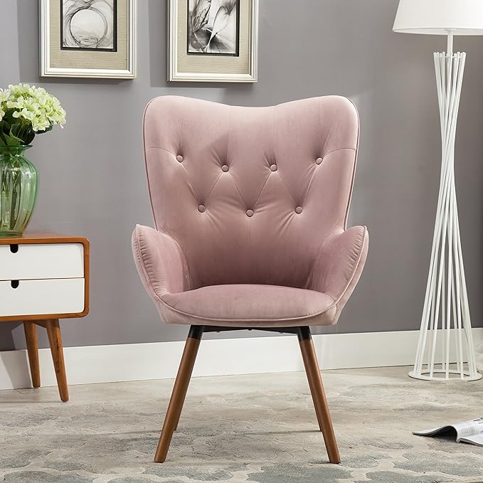 Roundhill Furniture Doarnin Contemporary Silky Velvet Tufted Button Back Accent Chair Mauve