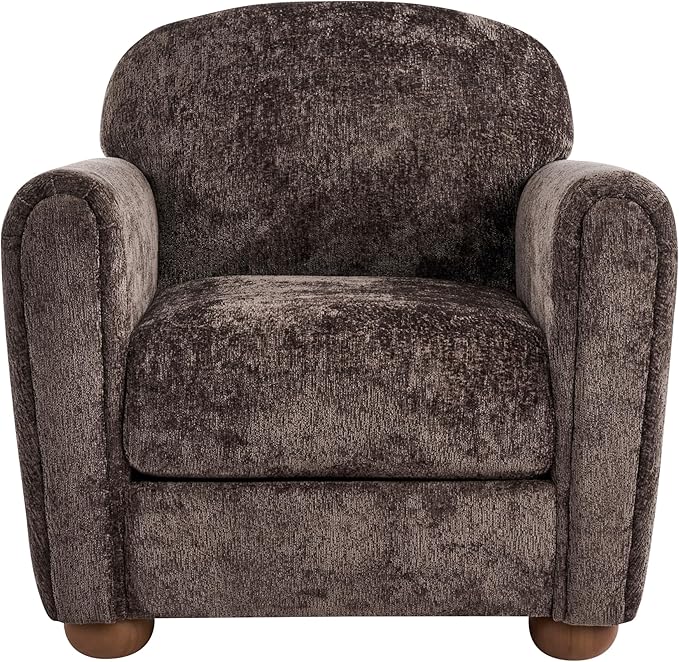 Christopher Knight Home Peysz Modern Accent Chair Chenille Upholstered Armchair with Rounded Wooden Legs Comfortable Single Sofa Soft Cushion Seating Lounge Chair Indoor Dark Brown