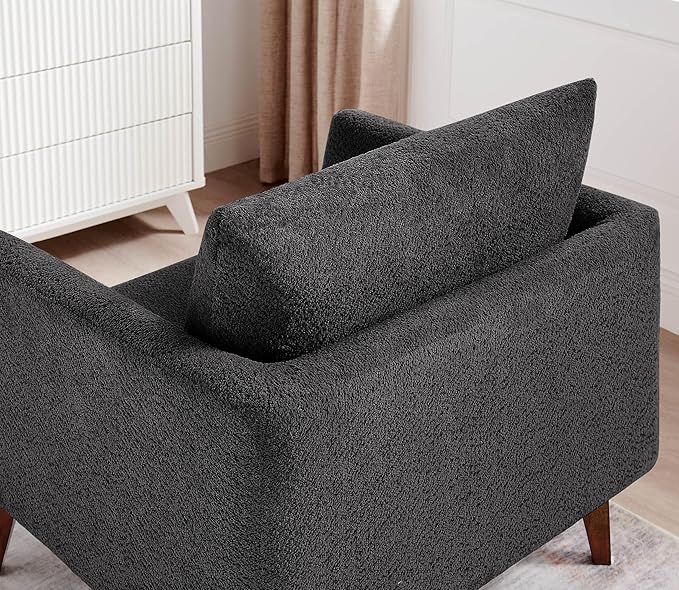 Oversized Accent Chair Modern Boucle Armchair for Living Room- 37 Wide Accent Chair with Solid Wood Legs Dark Gray Upholstered Lounge Chair for Bedroom &amp Office Cozy Reading Chair (Easy Assembl