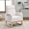 Nursery Rocking Glider Chair Modern Fabric Tall Back Accent Rocker Chair Upholstered Arm Chair w/Side Pockets Modern Leisure Single Sofa for Living Room Hotel Bedroom Office White