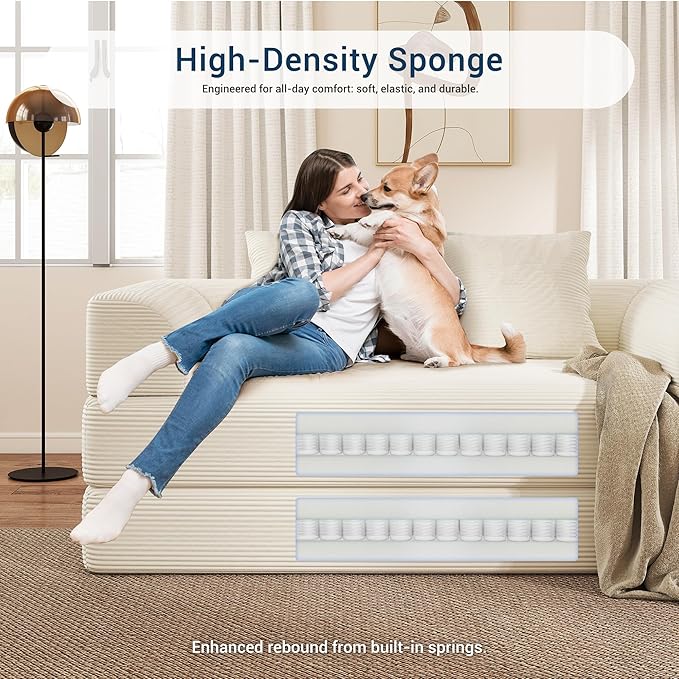 Cloud Boneless Convertible Floor Sofa Bed 70 4-in-1 Foldable Compressed Loveseat Lounge Sleeper 2 Seater Couches High-Density Sponge &amp Corduroy Fabric Futon Daybed for Living Room Bedroom(Beige