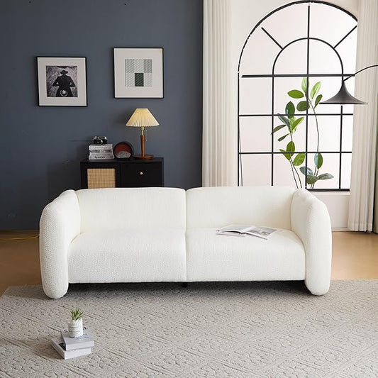 Christopher Knight Home Carine 83‘’ Sofa Couch Cozy Boucle Fabric Upholstered 3-Seater Seating Sofa Comfy Couches for Living Room and Office Modern Oversized Loveseat Curved Wave Design White