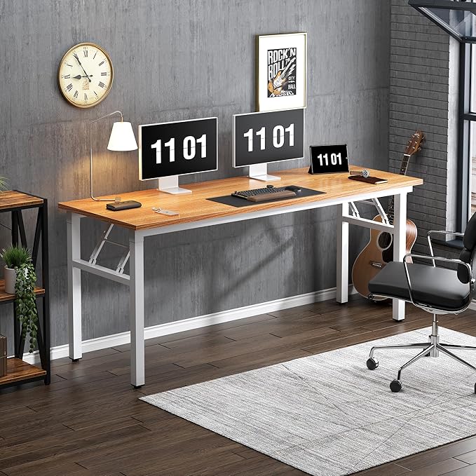 Need Computer Desk Office Desk 62 inches Folding Table with BIFMA Certification Conference Table WorkstationTeak White