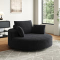 KEIKI 55 Oversized 360 Degree Swivel Chair Large Barrel Chairs Upholstered Round Swivel Chair Corduroy Single Sofa Armchair Sleeper Chair for Living Room Lounge Black