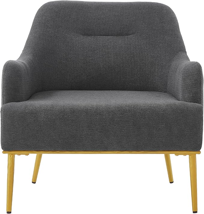 Merax Modern Curved Accent Chair Upholstered Armchair Single Sofa Chair with Curved Backrest and Gold Metal Legs for Living Room Bedroom or Reading Corner Dark Gray