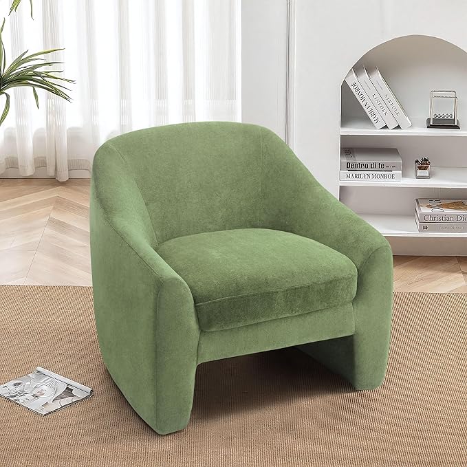 Accent Chair Modern Chenille Fabric Armchair for Living Room Comfy Upholstered Reading Single Sofa Chair for Bedroom (Chenille Green Set of 1)