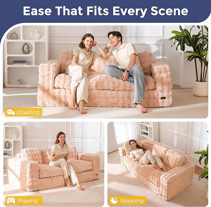 MAXYOYO 3-Seater Boneless Sofa Couch Modern Bubbled Sofa for Living Room Soft Bean Bag Chair High-Density Foam Couch with Pillows No Assembly Required