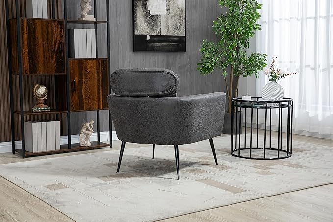29.5W Classical Accent Chair Armchair Upholstered Reading Chair Single Sofa Leisure Club Chair with Black Metal Leg and Throw Pillow for Living Room Bedroom Dorm Room OfficeValley Gray BronzingSuede