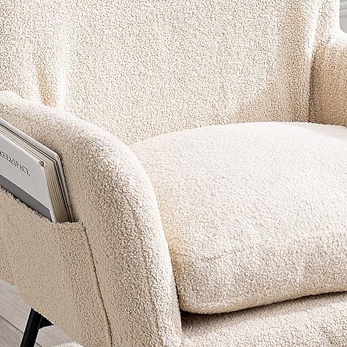 Modern Rocking Chair with High BackrestTeddy Material Comfort Arm Rocker Lounge Armchair for Living Room