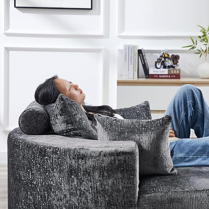 55.5 Oversized Round Chaise Lounge Upholstered Corduroy Cuddle Chair for Adults Single Circle Lounge Chair with Deep Seat for Living Room Bedroom No Assembly Needed Dark Grey