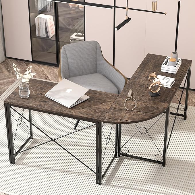 VECELO 59 L Shaped Computer Desk Corner Computer Desk Sturdy Home Office Computer Table for Small Space Writing Desk Larger Gaming Desk WorkstationGray