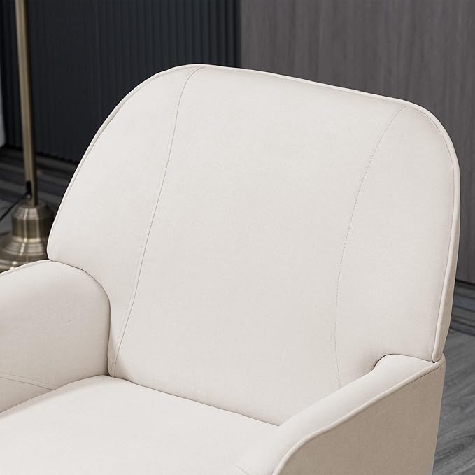 Velvet Accent Chair for Living Room Bedroom Office - Leisure Upholstered Single Sofa Arm Chair - Comfy Reading Club Coffee Chair with Metal Legs (Beige)