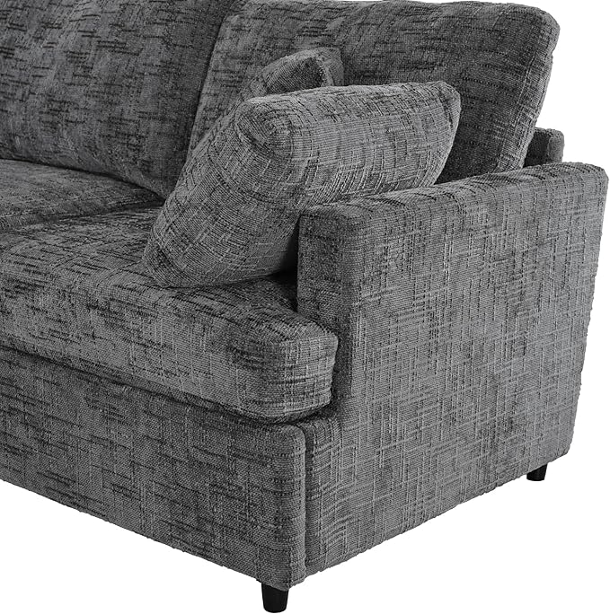 Modern Large Modular Sectional Couch U-Shape Sectional Sofa with Removable Ottoman Polyester Sofa 6-Seater Couch with Solid Wood Legs for Living Room (Gray-29J)