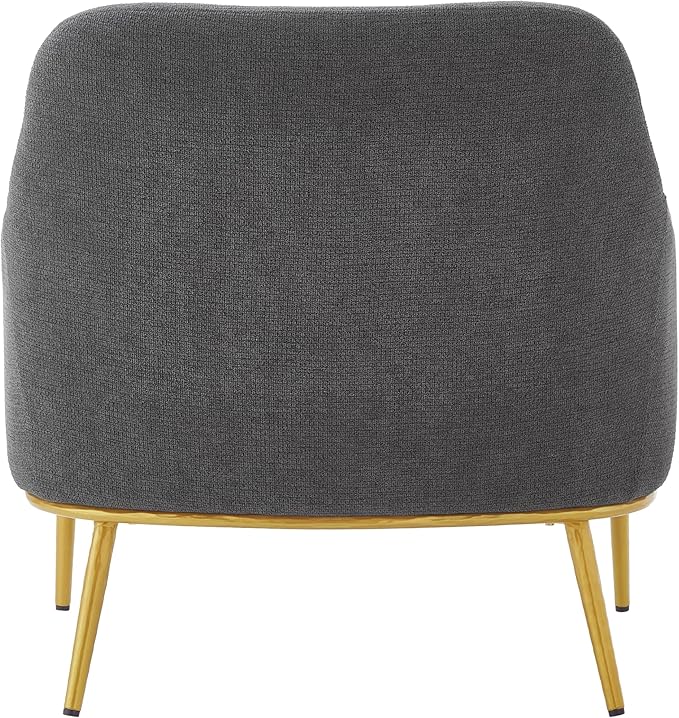 Modern Accent Chair with Curved Backrest Chenille Fabric Upholstered Armchair with Gold Metal Legs Single Sofa Chair for Living Room Reading Corner (Dark Gray14)