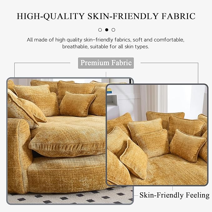 81.1 W Oversized Round Chair Swivel Accent Chair Extra Large Knitted Chenille Living Room Chair (Yellow)