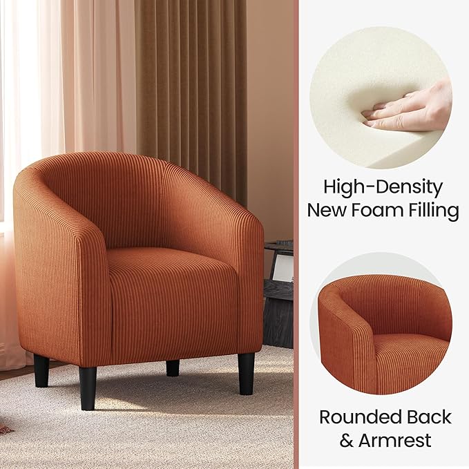 Yaheetech Accent Barrel Chair Corduroy Fabric Club Chair Furry Sherpa Elegant Armchair with Cozy Soft Padded Suitable for Living Room Bedroom Reception Room Office Brick Red