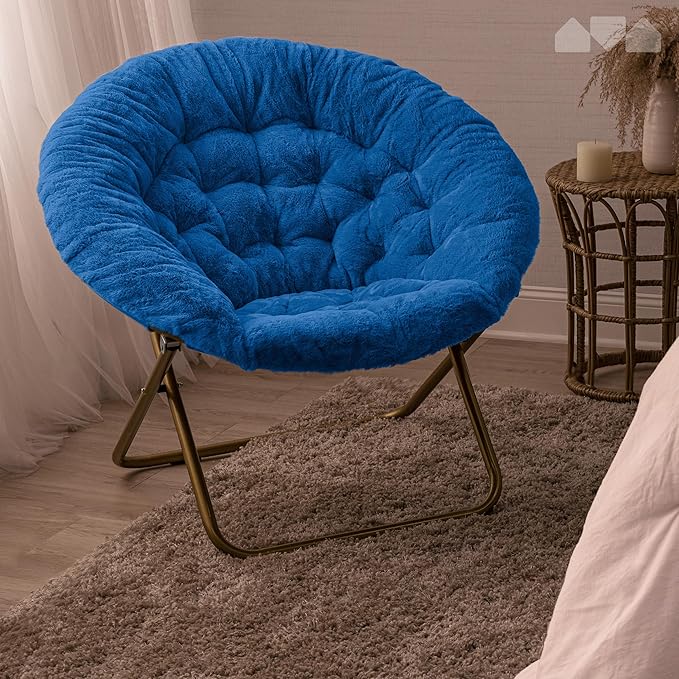 Milliard Saucer Chair for Adults Teens &amp Kids Royal Blue Faux Fur XL Circle Chair for Bedroom Dorm &amp Gaming Foldable Comfy Accent Seat for Small Spaces Folding Moon/Mushroom/Round Style