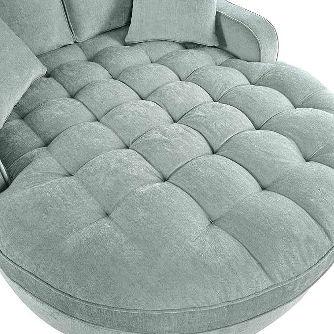 55 Oversized Chaise Lounge Chair Indoor Modern Lounge Sofa Bed with Tufted Seat and Detachable Pillows Chenille Fabric Upholstered Sofa Couch for Living Room (Green/175)