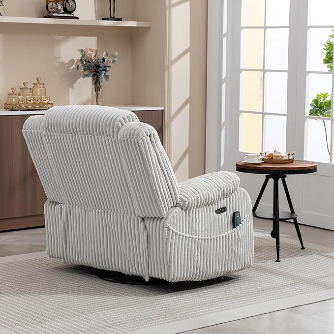ERYE 41.8 Oversized Swivel Glider Rocker Chair Power Reclining Chair W/Vibration HeatUSB-C PortsModern Corduroy Upholstered Power Recliner Nursery Armchair Living Room
