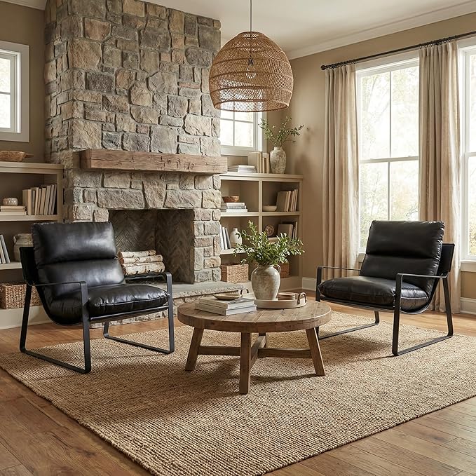DUOMAY Mid-Century Accent Chair Armchair Comfy PU Leather Leisure Chair Lazy Chair with Metal Leg for Living Room Bedroom Office Apartment Black