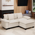 87-Inch L Shaped Sectional Sofa with Cloud Cushions Deep Seat Modular Couch Set w/ 3 Seats &amp 1 Ottomans Removable Arms Plush Corduroy Upholstery for Living Room Apartment - Beige