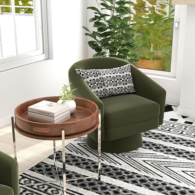 Swivel Accent Chair Upholstered 360 Swivel Barrel Arm Chair Small Single Lounge Chair Modern Velvet Fabric Round Accent Armchair for Living Room/Bedroom/Reception White