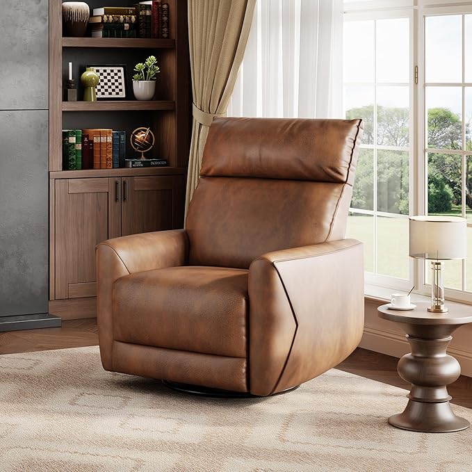 Power Recliner Chair 270° Swivel Glider with USB Charging Port Large PU Leather Seat Wide 22.4 Ergonomic High Back for Living Room Nursery (Power Walnut)