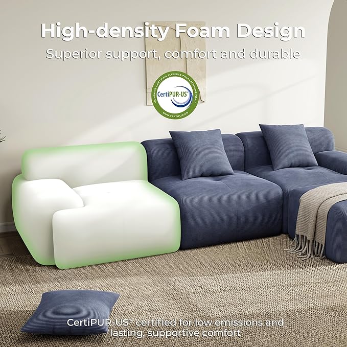 LIKIMIO 118 Modular Sectional Sofa with Ottoman L-Shaped Boneless Couch with Deep Seat for Living Room Corduroy Upholstery No Assembly Required Navy Blue
