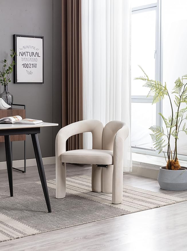 Set of 2 Contemporary Velvet Fabric Upholstered Accent/Dining Chairs Barrel Side Chairs for Kitchen and Living Room (Beige Velvet)