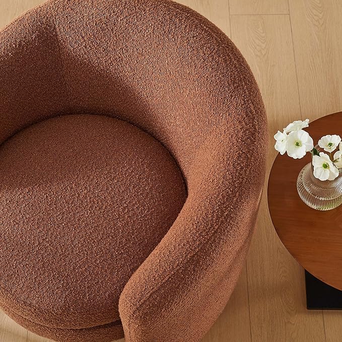 Modway Affinity Boucle Fabric Accent Chair in Rust - Versatile Living Room Chair with Curved Back - Upholstered Bedroom Barrel Chair - Reading Armchair