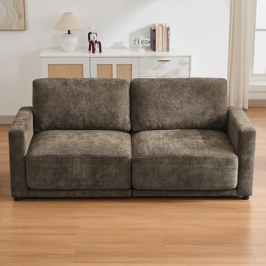 77.4 Oversized Loveseat Couch Upholstered Modular Sectional Sofa with Thick Cushions Love Seat Sofa Chenille Comfy 2 Seater Sofas for Living Room Easy Assembly Brown
