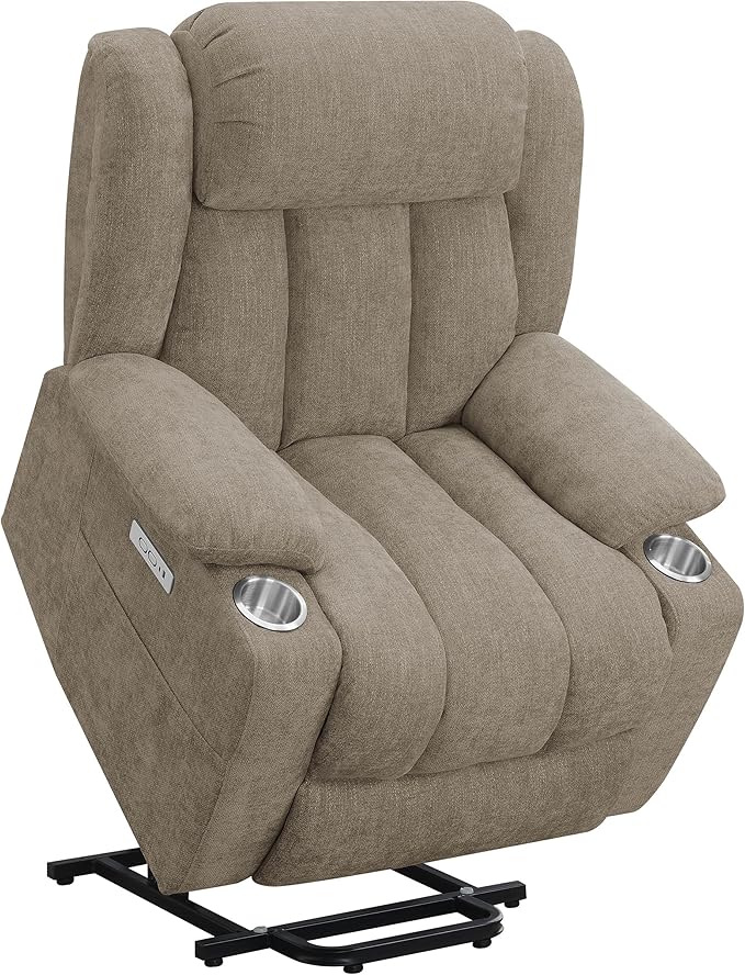 Coaster Home Furnishings - Houston - Fabric Upholstered Power Lift Recliner Chair with Power Panel with USB Port Cup Holders and Pillowtop Arms - Living Room - Camel - 602274P