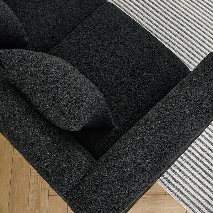 Loveseat Modern Sofa 60 Teddy Boucle Comfy Cloud Couch Upholstered Deep 2 Seater Sherpa Couch Set with Stylish Metal Legs for Living Room Home Office Bedroom Apartment Black