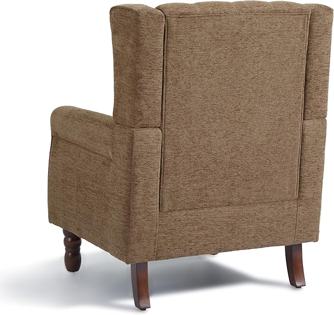 Accent Chair Upholstered Armchair with Button Tufted High Back &amp Solid Wood Legs Comfy Wingback Reading Single Sofa Chair for Small Spaces Living Room Bedroom (Brown Set of 2)